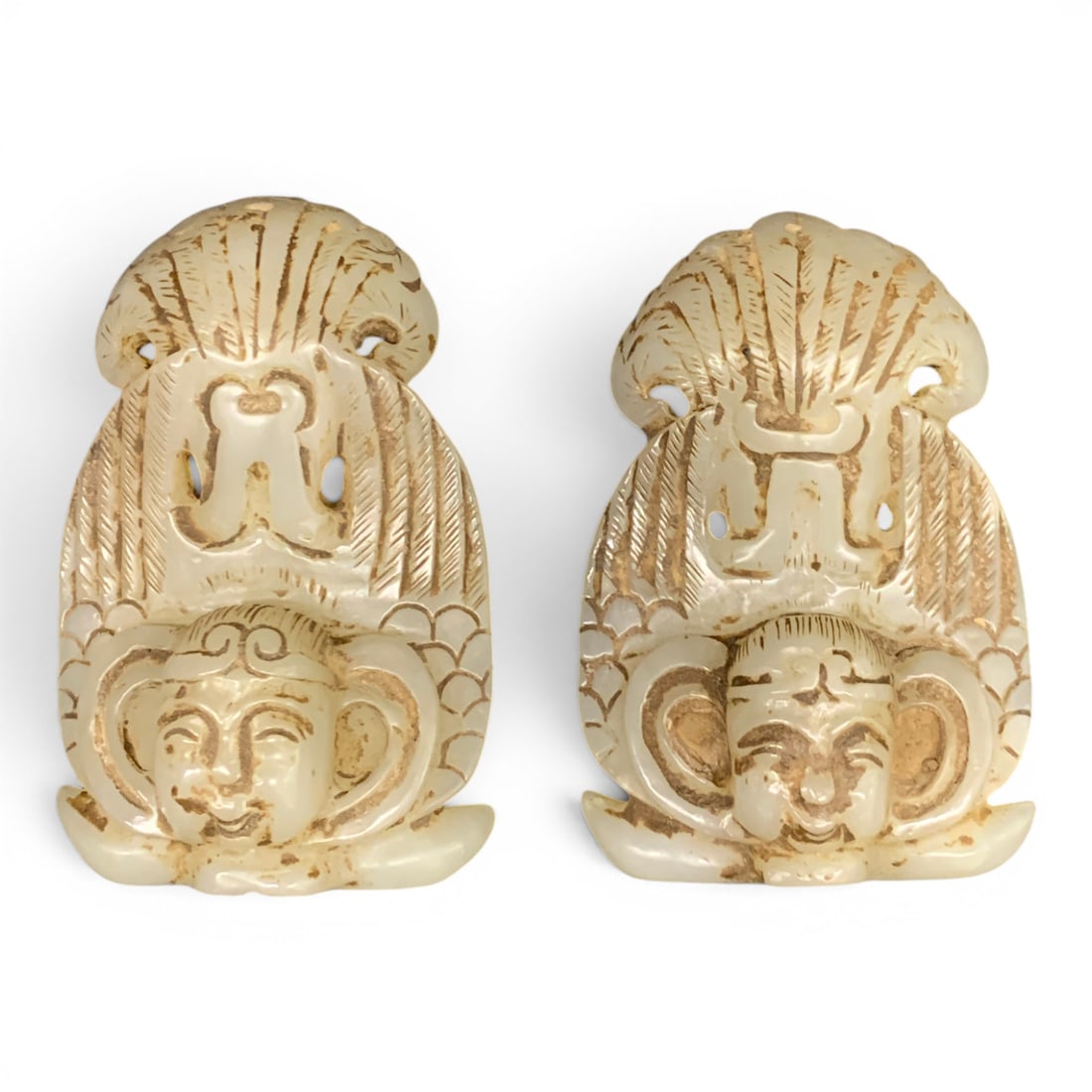 Pair Of Vintage Carved White Jade Statues (1 of 4)