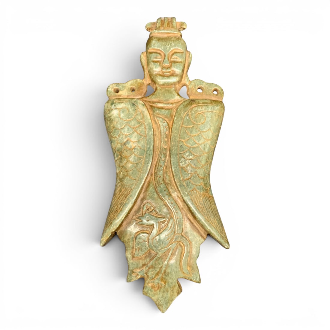 Chinese Hetian Green Jade Figural Sculpture: Chinese Hetian Green Jade Figural Sculpture7 1/2" Long