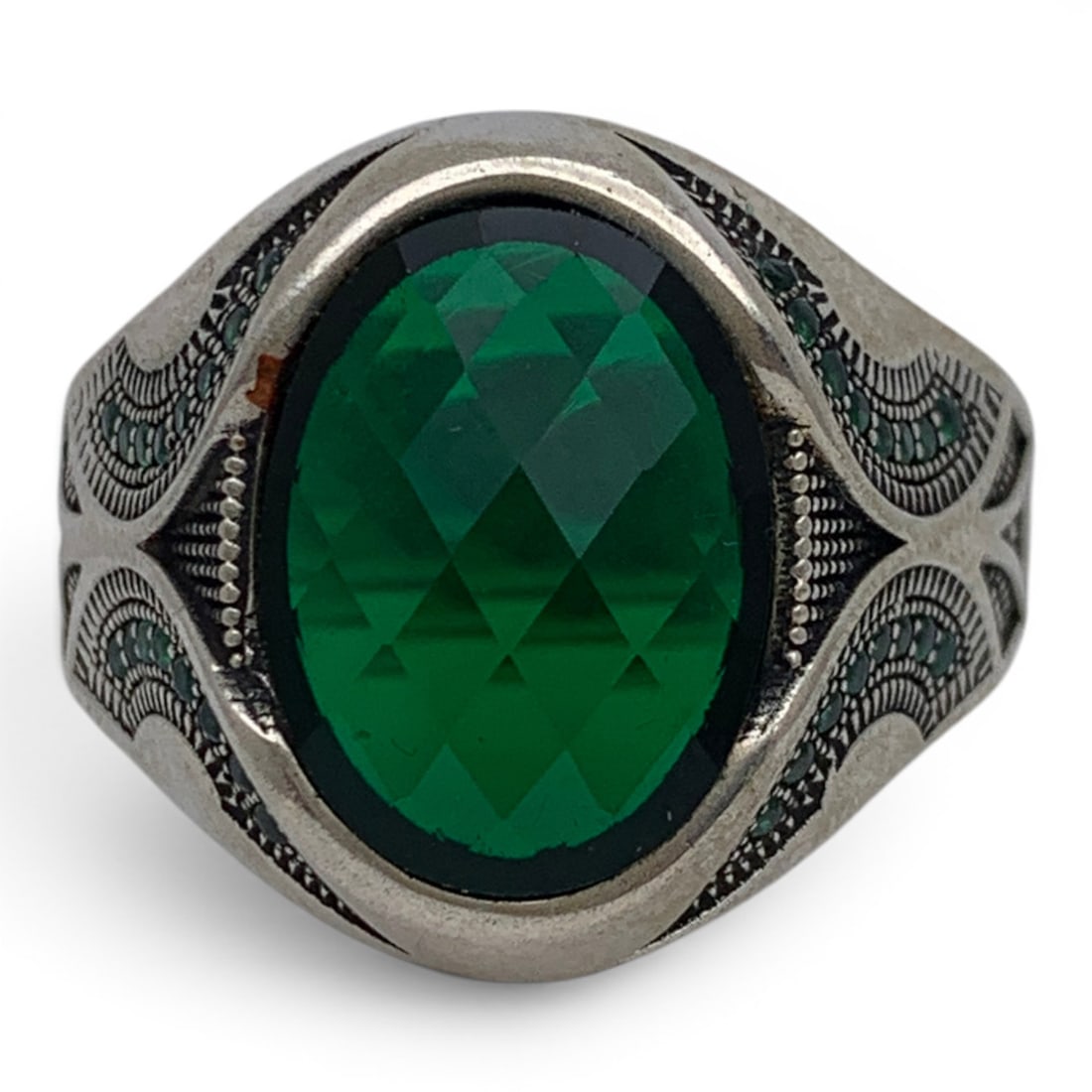 Men's Sterling Silver & Green Stone Ring (1 of 6)