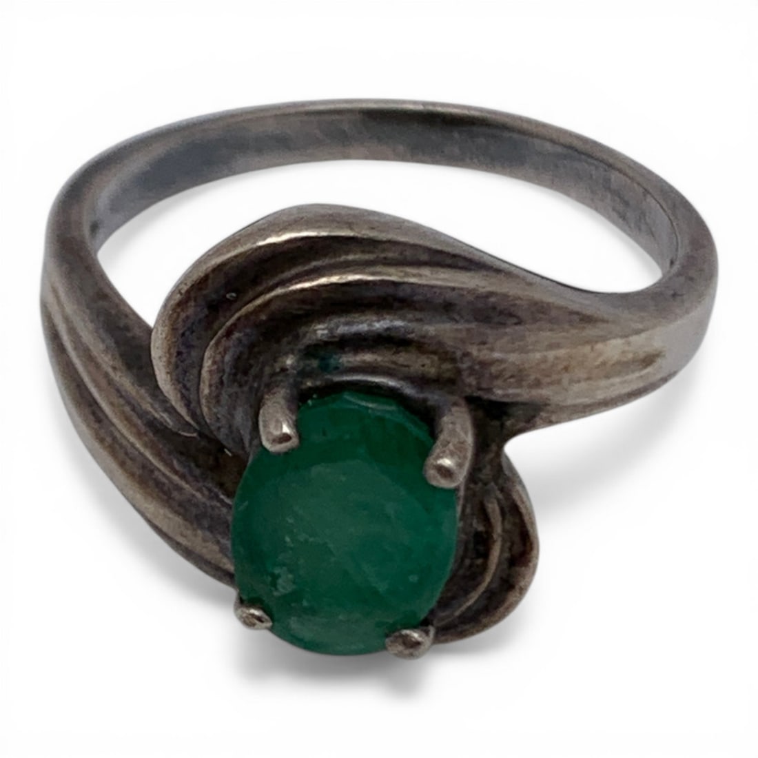 Sterling Silver & Solitaire Emerald Ring - 5