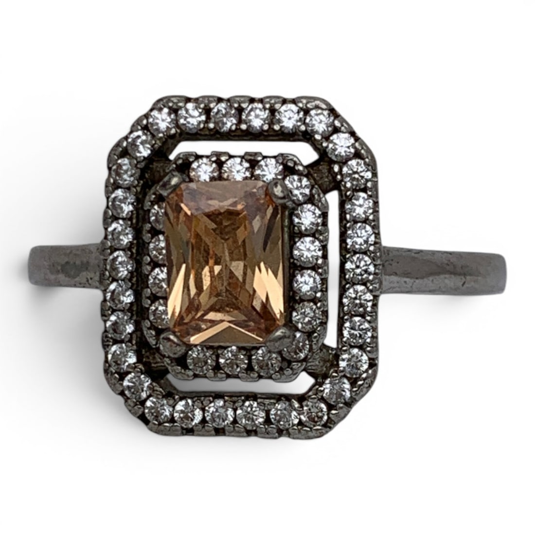 Silver Tone Ring With Clear & Orange Stones (1 of 5)