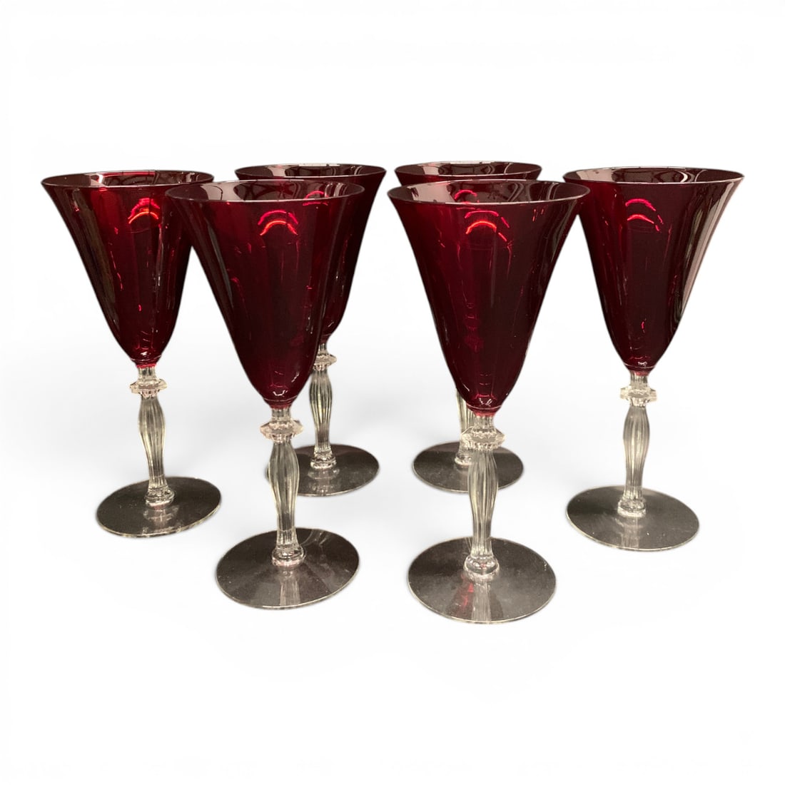 6 Vintage Morgantown Monroe Ruby Red Goblets - 2