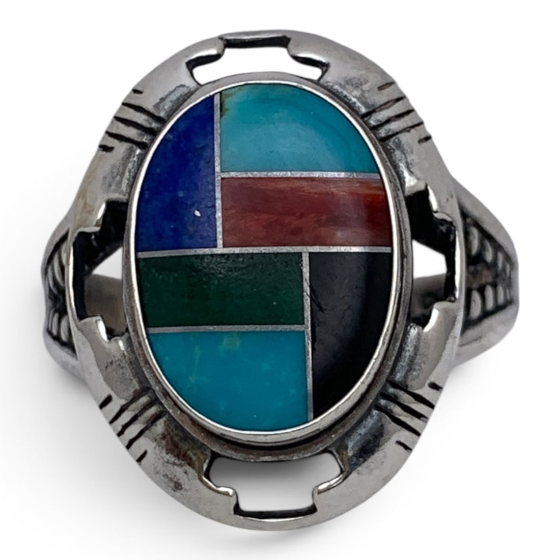 Sterling Silver & Inlaid Stone Ring (1 of 12)