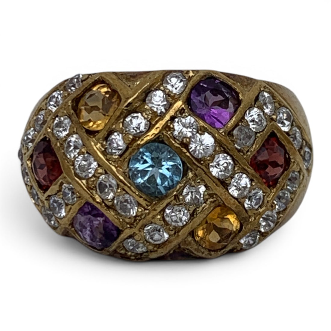 Sterling Silver Gold Tone Ring With Colored Stones (1 of 6)