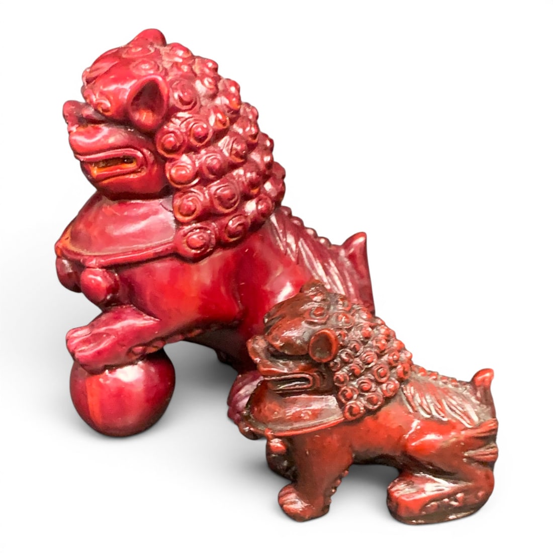 2 Red Resin Foo Dog Statues - 2
