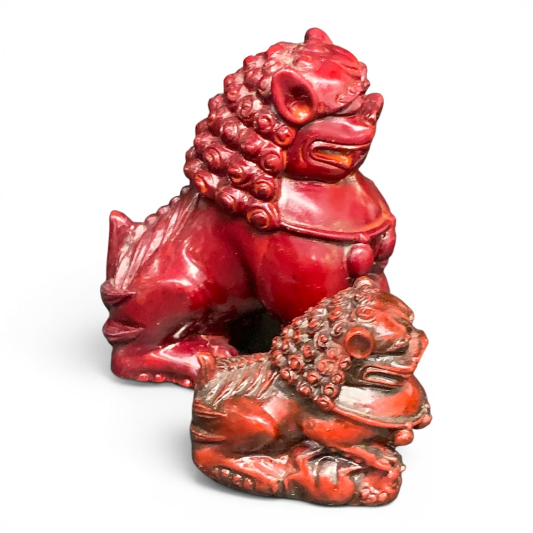 2 Red Resin Foo Dog Statues - 3