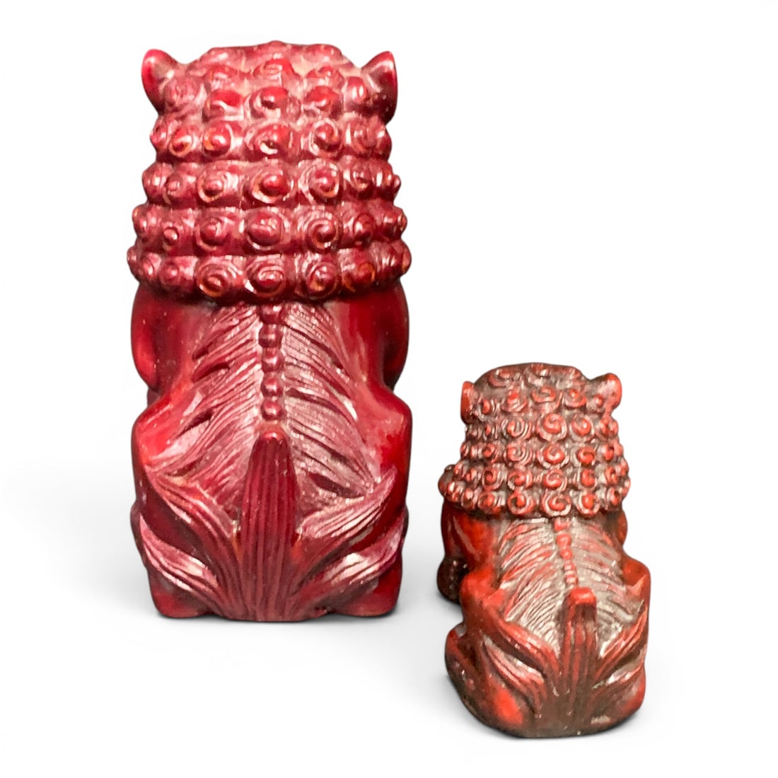 2 Red Resin Foo Dog Statues - 4