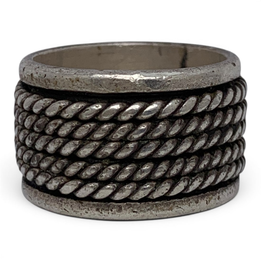 Vintage Mexico Sterling Silver Ring: Vintage Mexico Sterling Silver Ring With A Rope Textured Design On The Band Marked 925 - Size 6 - 9.5 Grams