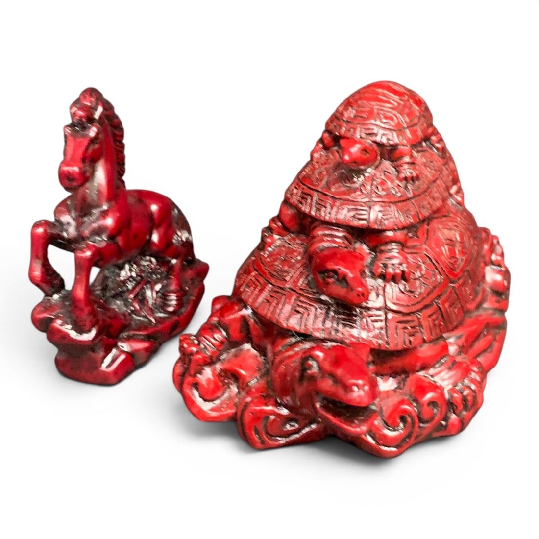 2 Red Resin Animal Statues: 2 Red Resin Animal Statues 2 1/8" & 2" Tall