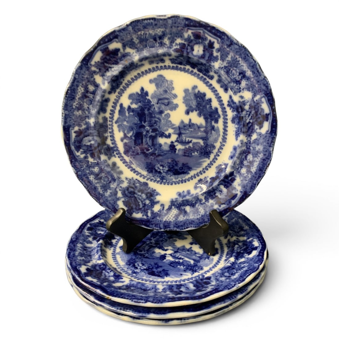 4 Antique Adams Fairy Villa Flow Blue Plates (1 of 4)