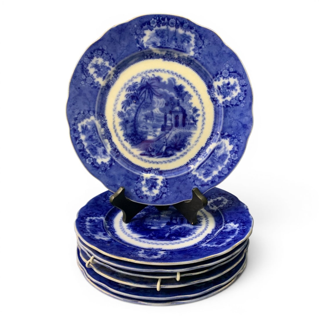7 Antique Ridgway Flow Blue Dinner Plates (1 of 5)