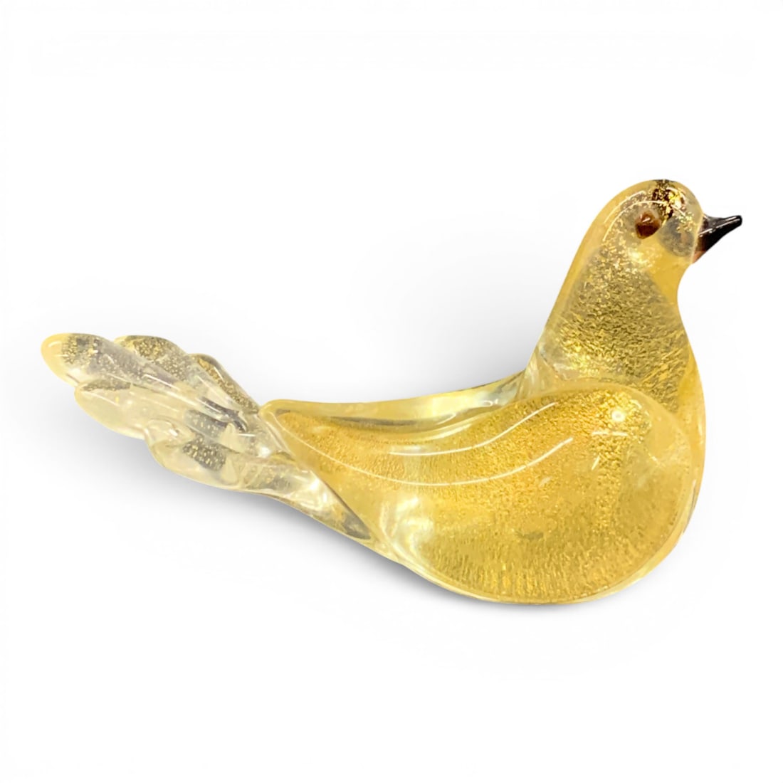 Murano Art Glass Bird Sculpture: Murano Art Glass Bird Sculpture With A Gold Speck Design 4 3/4" Long" Long