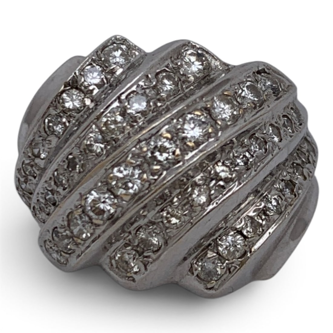 14k White Gold & Diamond Encrusted Ring: 14k White Gold Ring Featuring Many Round Cut White Diamonds Tests 14k - Size 5 - 6.2 DwtGemstones Tested With Presidium Gem Tester Il - Berners Does Not Guarantee Authenticity Of Gemstones