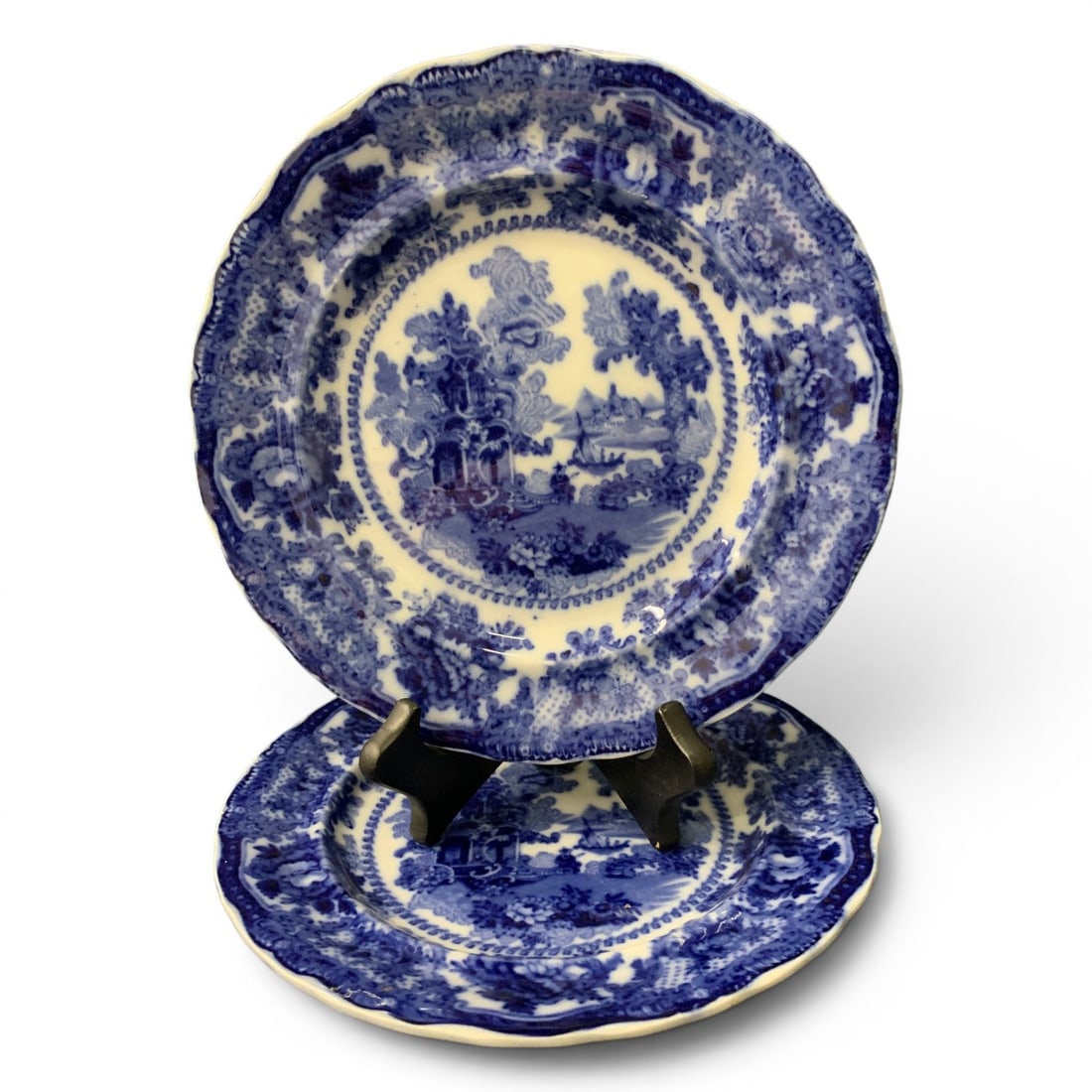 2 W. Adams & Sons Fairy Villa Flow Blue Plates (1 of 5)