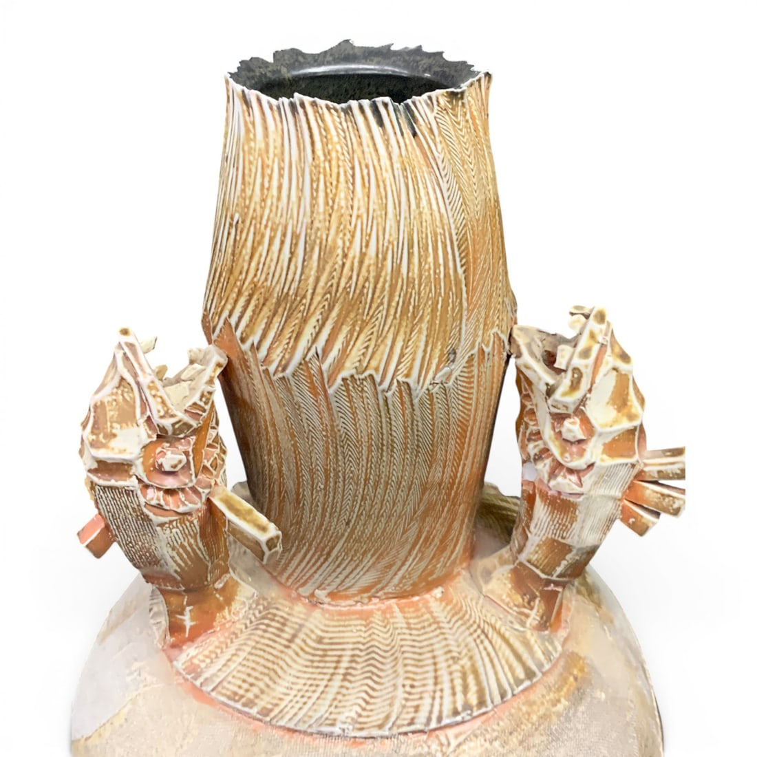 Signed Terracotta Art Pottery Fish Vase - 3