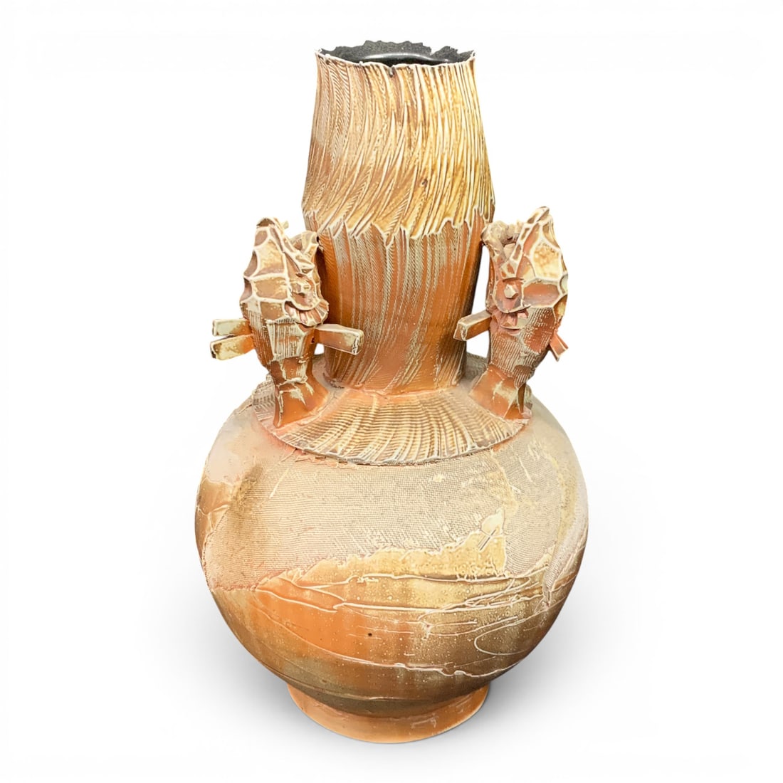 Signed Terracotta Art Pottery Fish Vase - 6