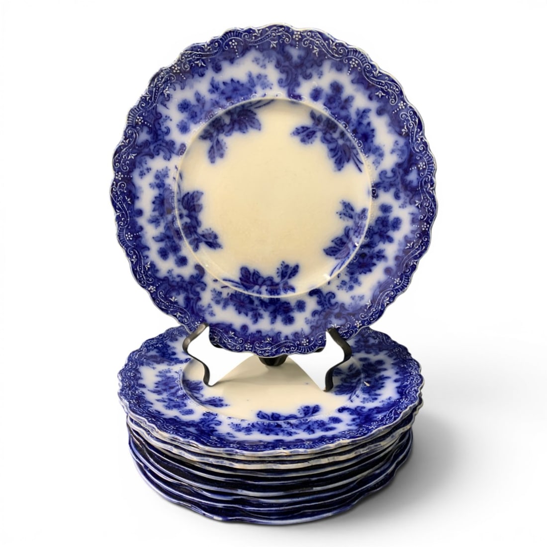 10 Antique Flow Blue Dinner Plates: 10 Antique Flow Blue Dinner Plates 10" Diameter - See Photos