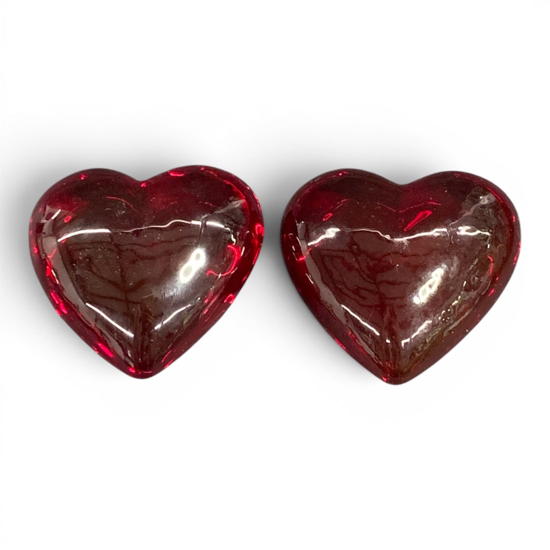 2 Red Glass Heart Paperweights (1 of 6)