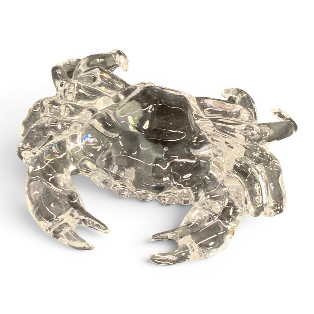 Clear Glass Crab Paperweight: Clear Glass Crab Paperweight Sculpture 5" Long