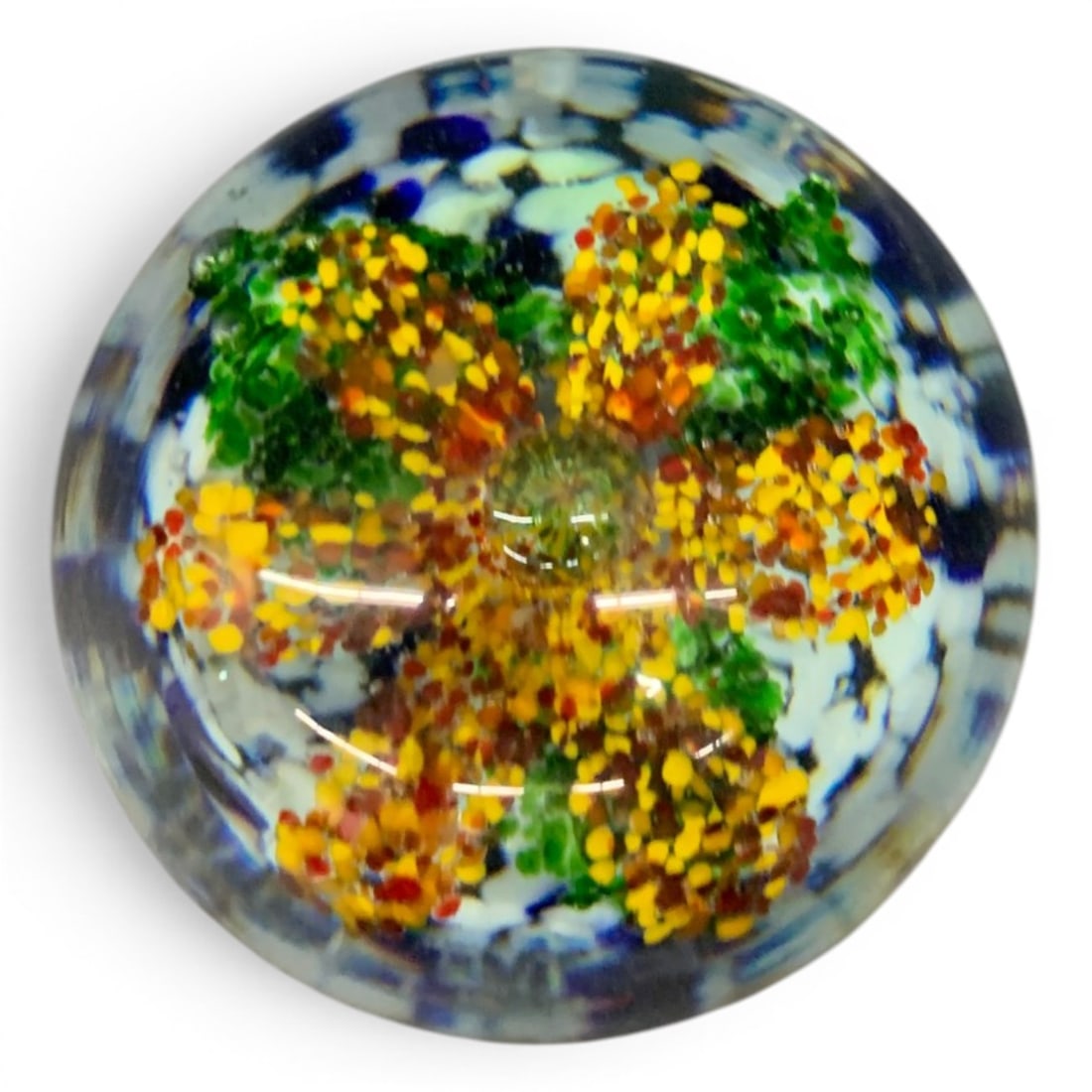 Art Glass Floral Paperweight: Art Glass Paperweight Featuring A Colorful Floral Motif 4" Tall