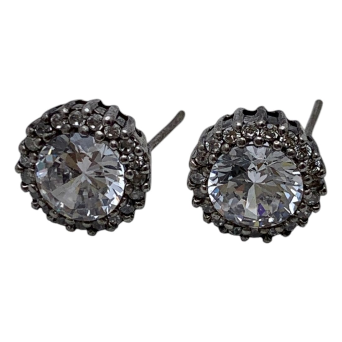 Pair Of Sterling Silver & Clear Stone Earrings: Pair Of Sterling Silver & Clear Stone EarringsMarked 925 - 3/8" Long - 3.5 Grams