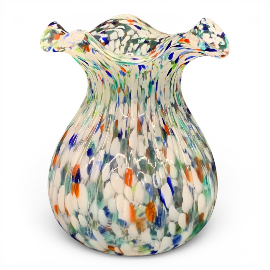 Hand Blown Art Glass Confetti Vase: Hand Blown Art Glass Confetti Vase Featuring A Ruffled Rim7 3/8" Tall
