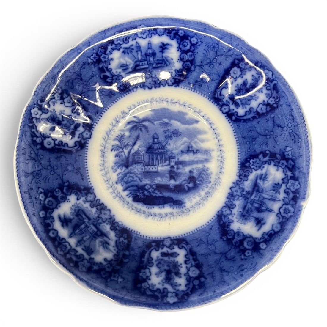 Antique Ridgway Oriental Flow Blue Plate: Antique Ridgway England Flow Blue Plate In The "oriental" PatternBears Mark On Bottom: Orientel, W R 6 1/4" Diameter