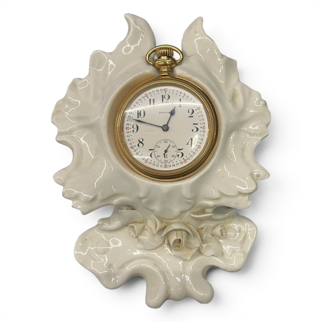 Howard 21 Jewel Pocket Watch In A Porcelain Base (1 of 9)