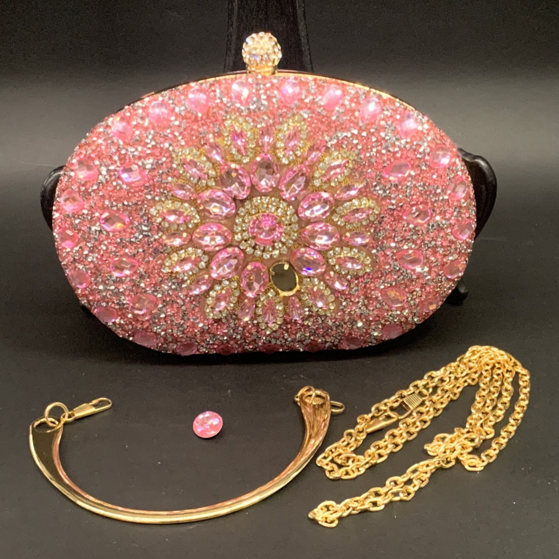 Ramla Pink & Clear Rhinestone Evening Clutch Bag (1 of 8)
