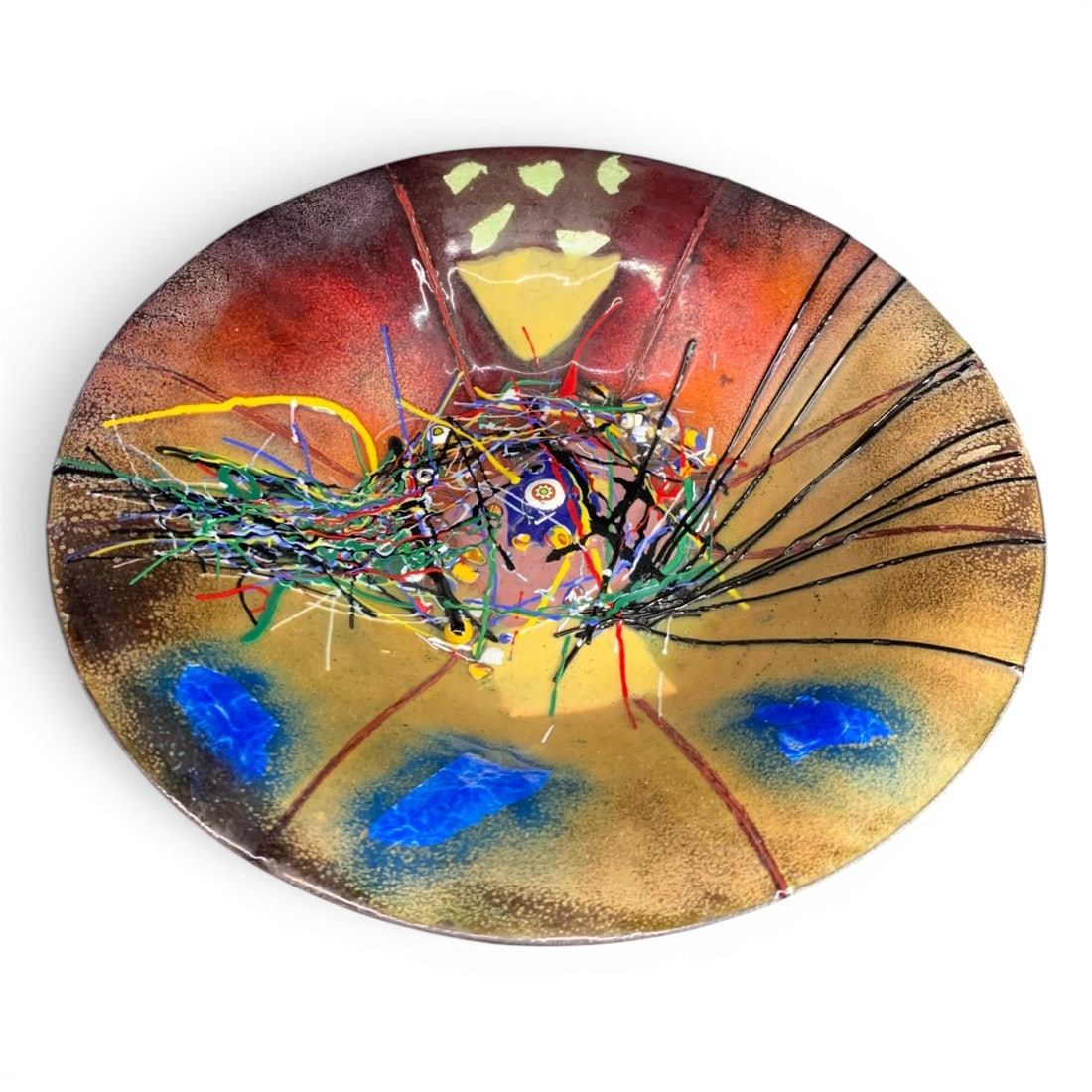 Decorative Abstract Enamel On Copper Bowl (1 of 3)