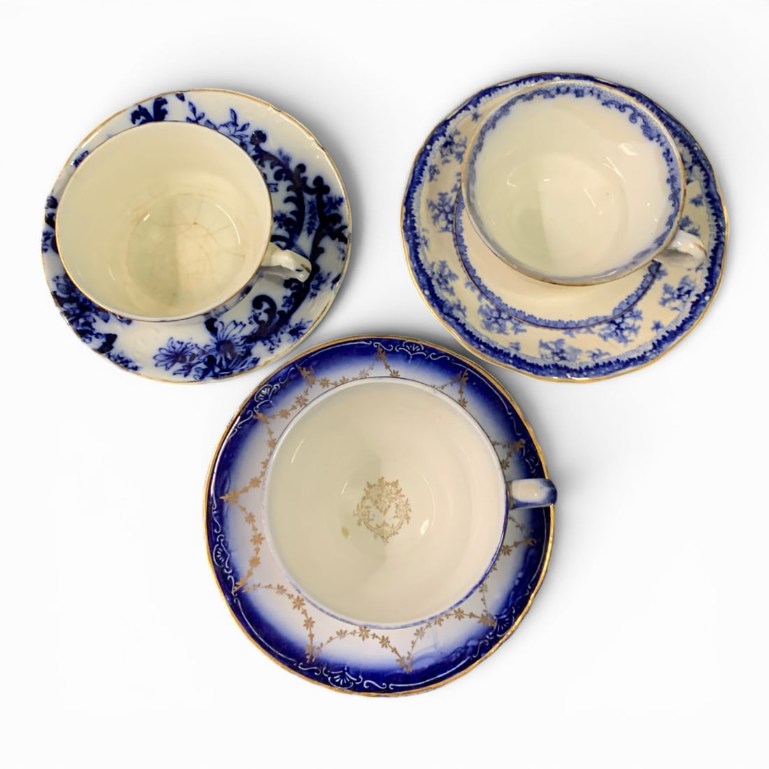 3 Flow Blue Cup & Saucer Sets (1 of 10)