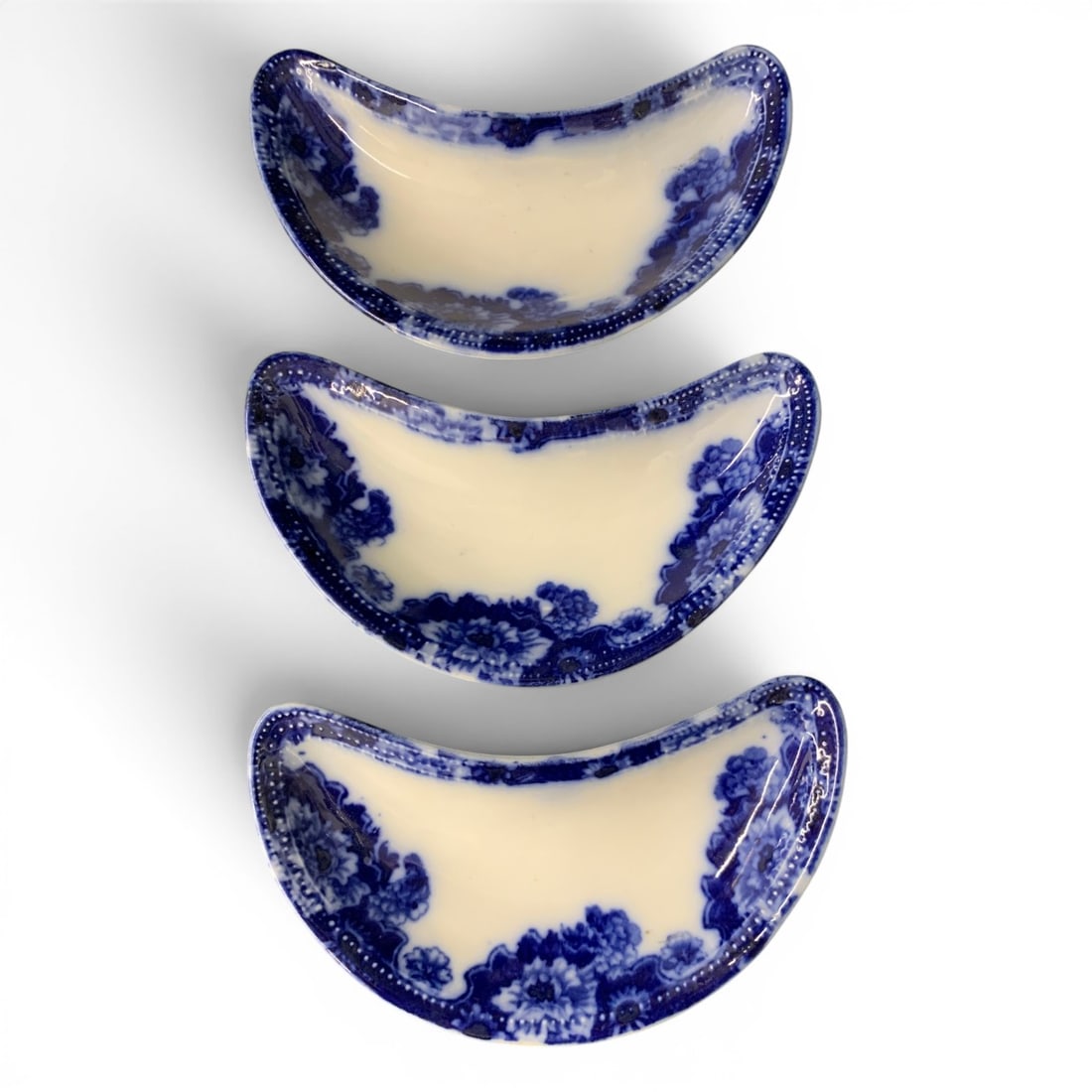 3 Antique Flow Blue Bone Dishes - 2