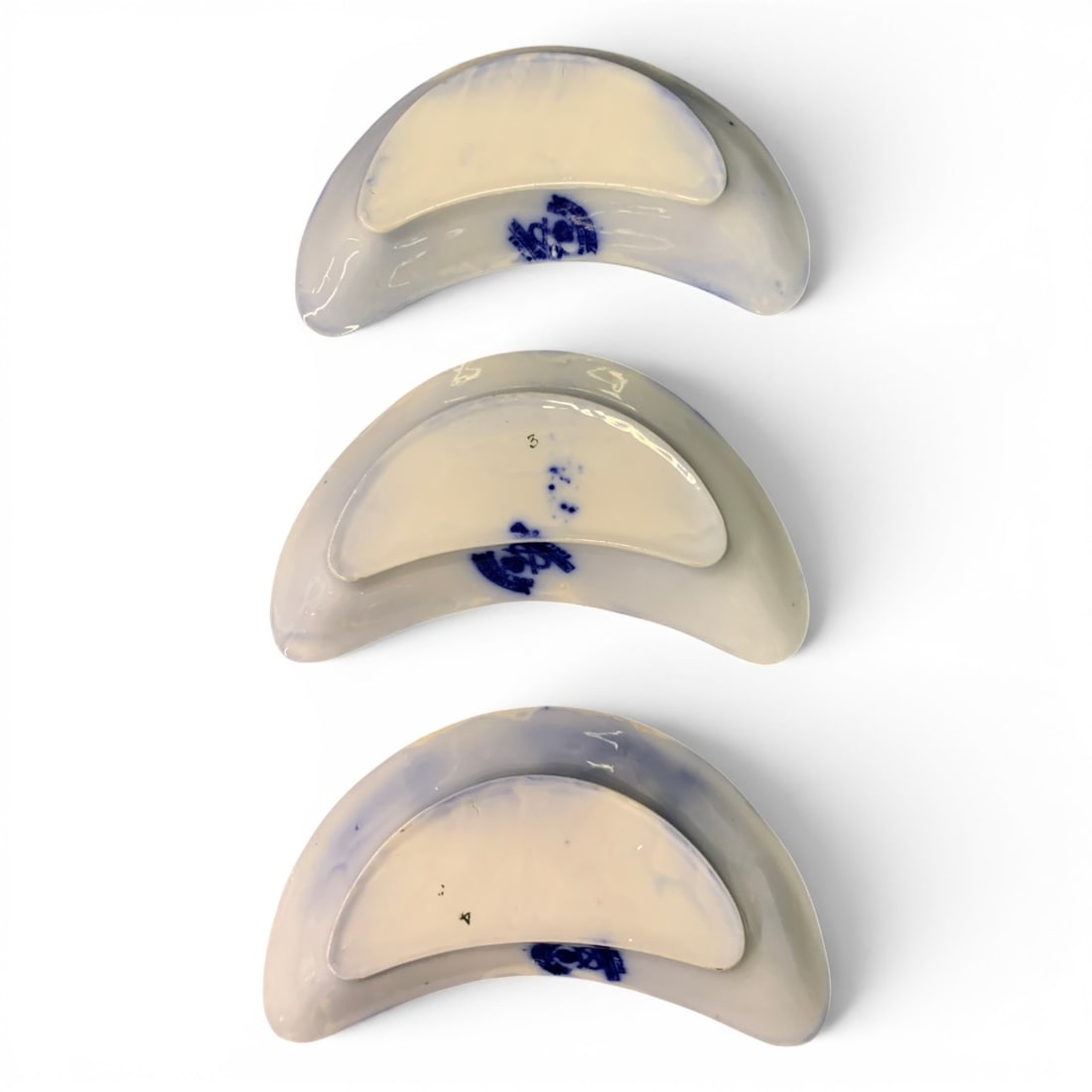 3 Antique Flow Blue Bone Dishes - 3