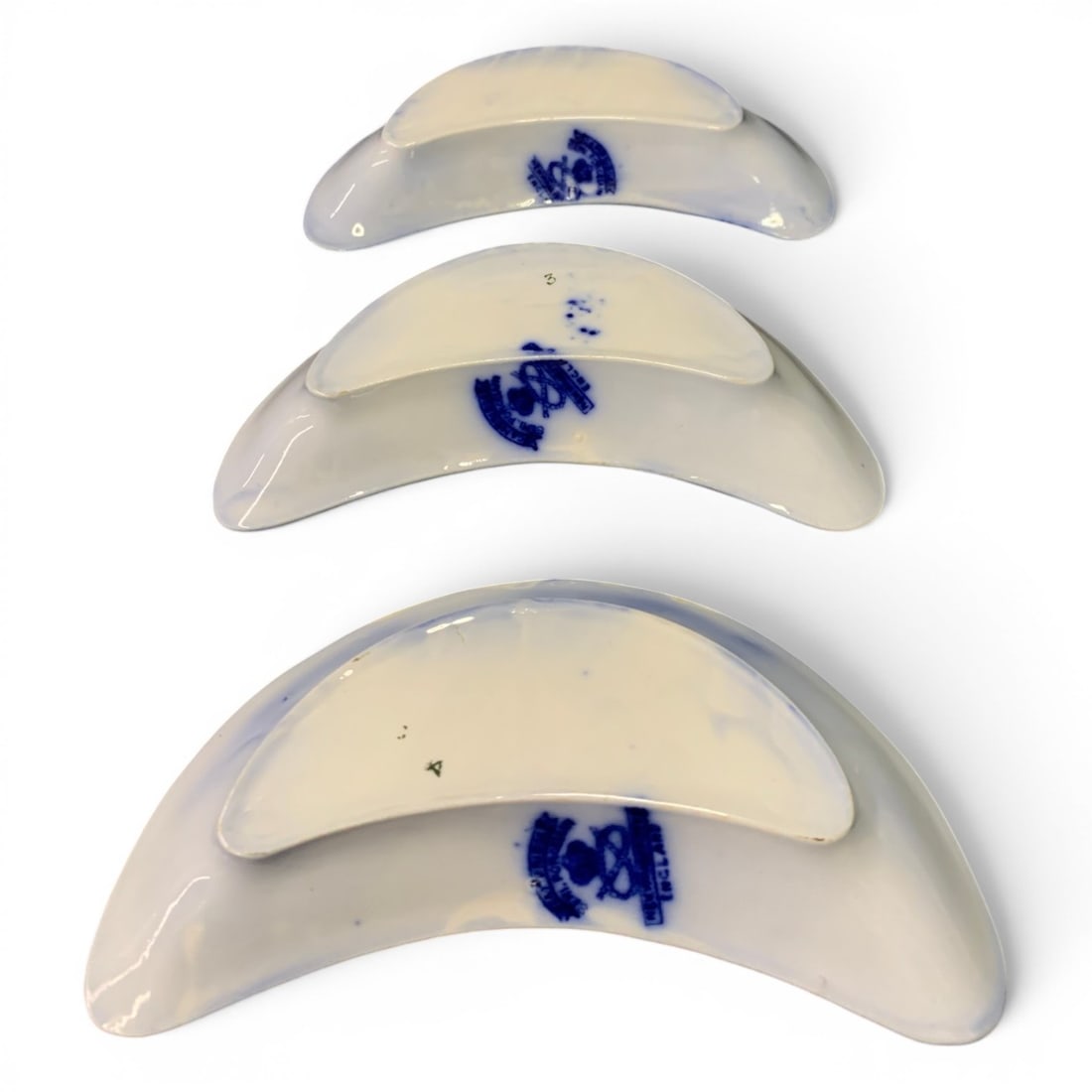 3 Antique Flow Blue Bone Dishes - 4