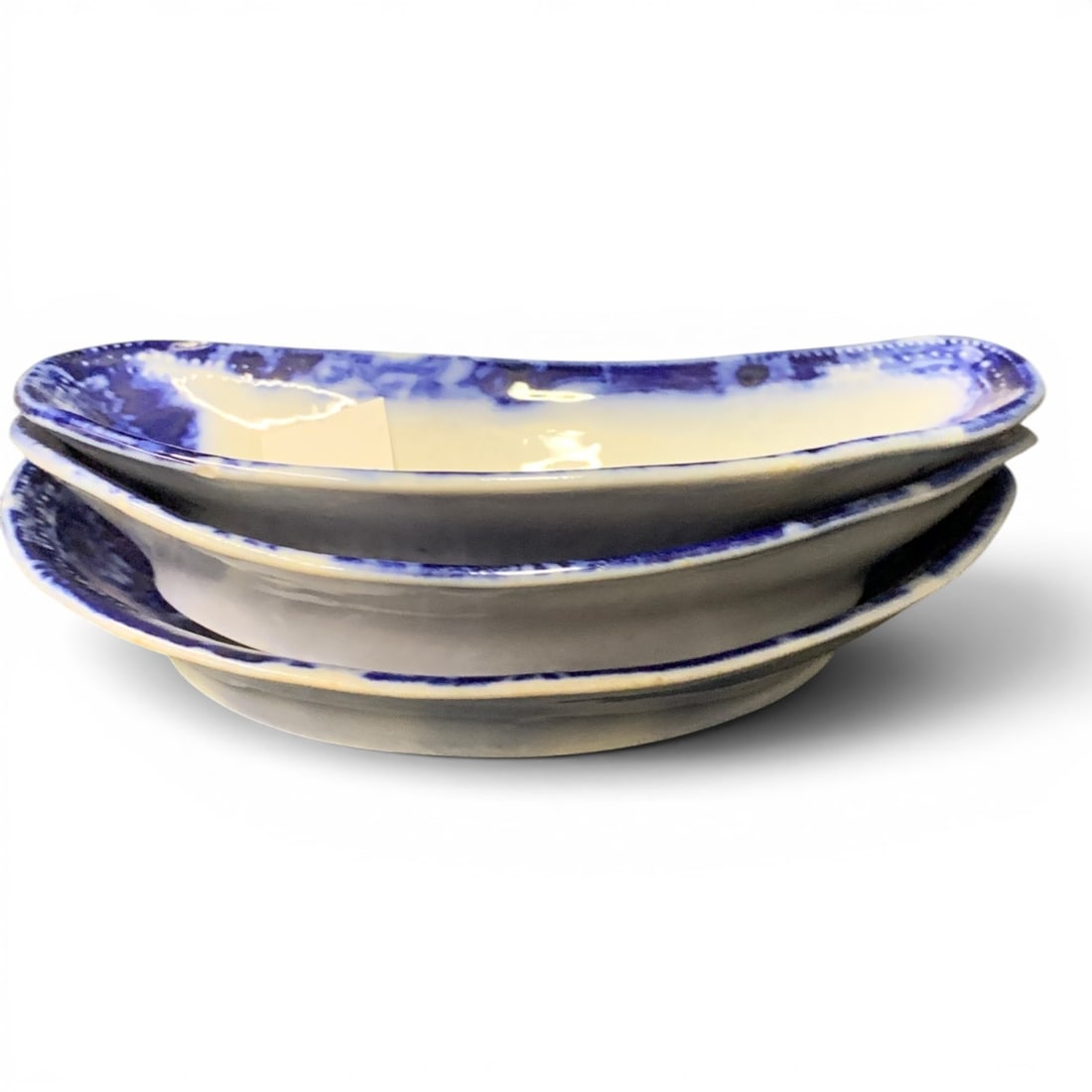 3 Antique Flow Blue Bone Dishes - 5