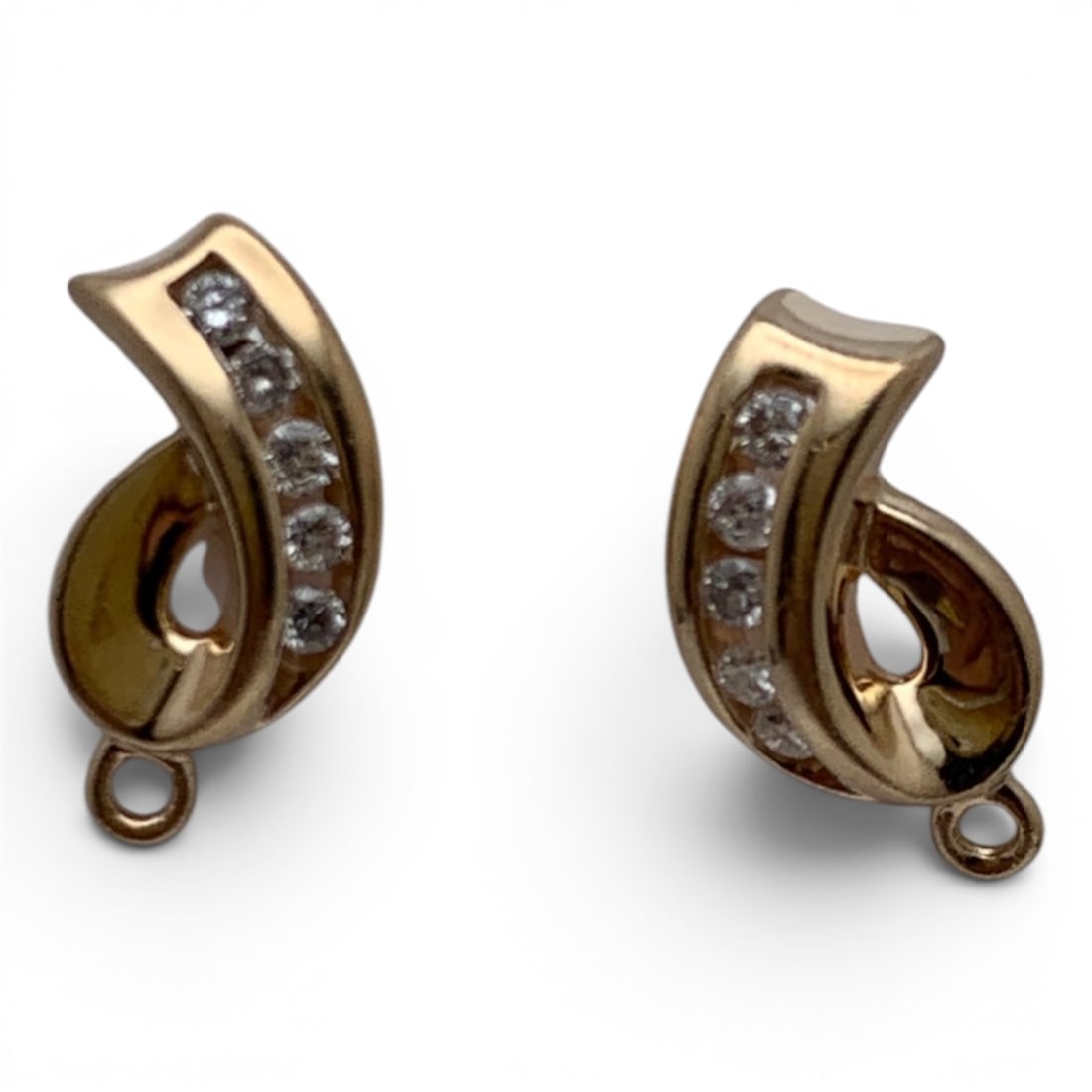 Pair Of 14k Yellow Gold & Diamond Earrings (1 of 3)
