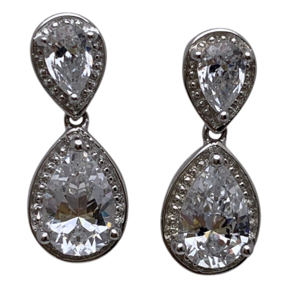 Pair Of Sterling Silver & Cubic Zirconia Earrings (1 of 3)