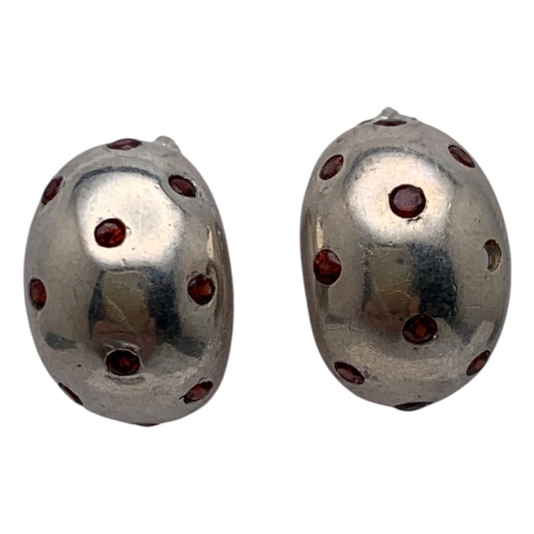 Pair Of Sterling Silver & Red Stone Earrings: Pair Of Sterling Silver & Red Stone Earrings Marked 925 - 1/2" Long - 5.0 Grams