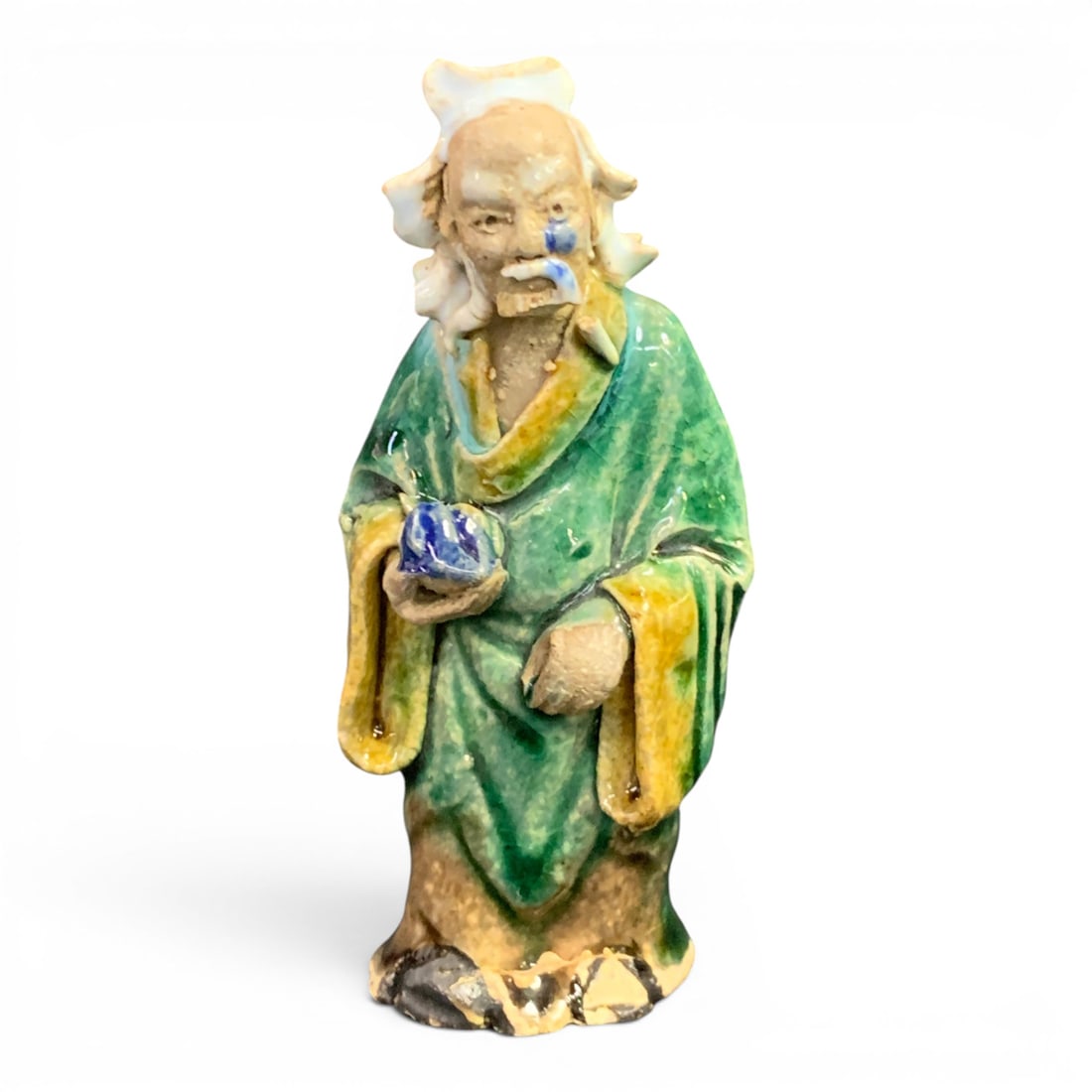 Vintage Shiwan Mudman Pottery Figurine: Vintage Shiwan Mudman Pottery Figurine 3 3/8" TallBottom Of Figurine Shows Crack, Mustache Of Man Is Broken - See Photos