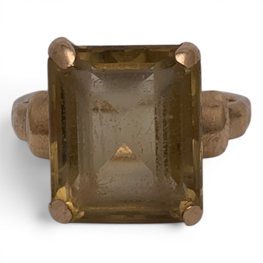 14k Rose Gold & Yellow Spinel Ring: 14k Rose Gold Ring Featuring A Rectangular Cut Yellow Spinel Gemstone Tests 14k - Size 8.75 - 4.1 DwtGemstones Tested With Presidium Gem Tester Il - Berners Does Not Guarantee Authenticity Of Gemstone