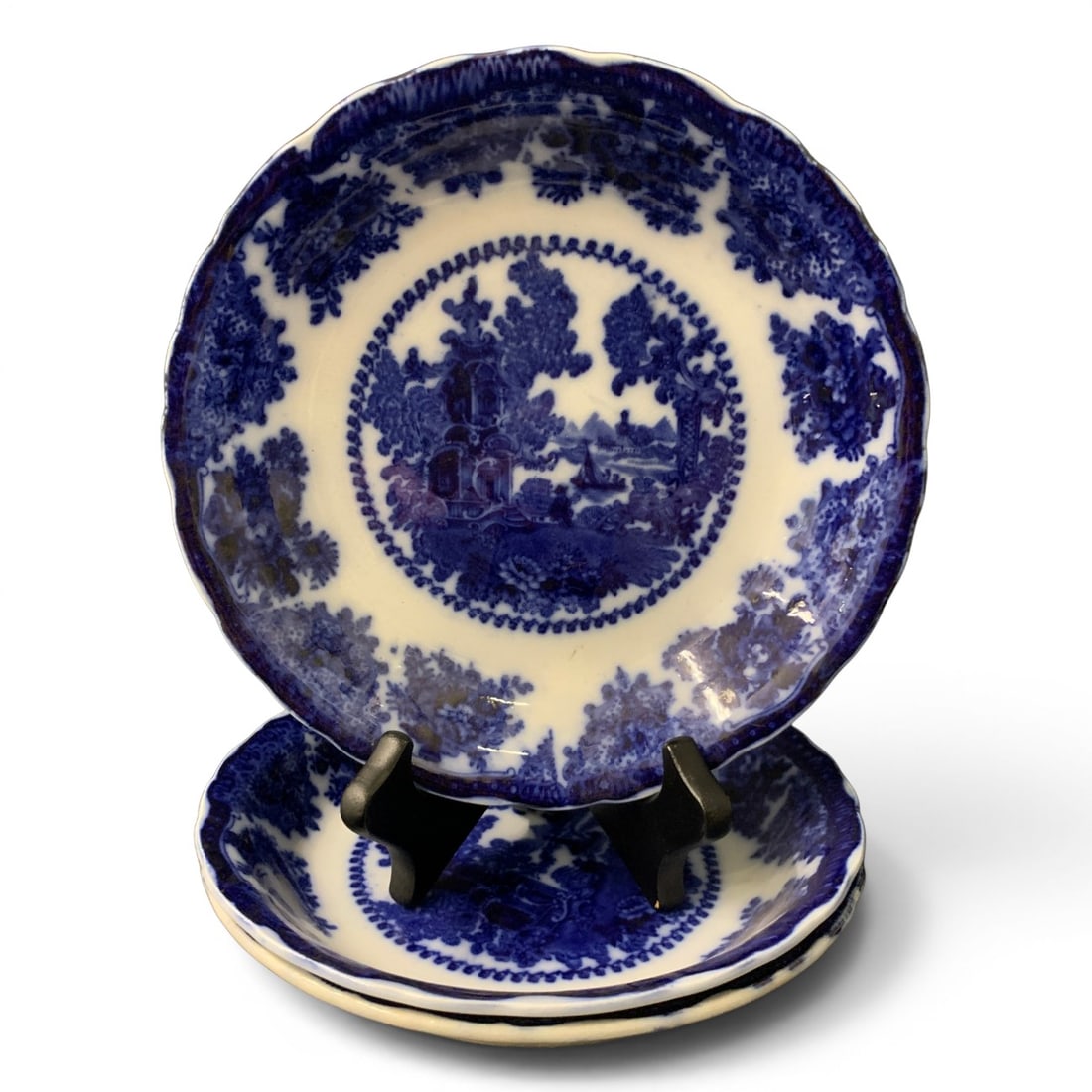 3 Antique Flow Blue Fairy Villas Porcelain Bowls (1 of 4)