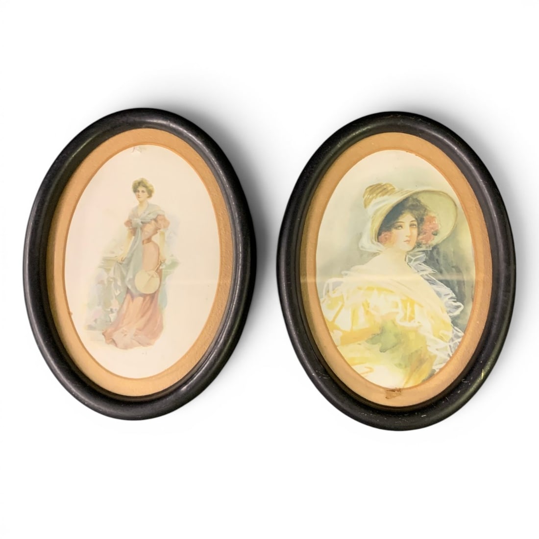 Pair Of Antique Oval Portraits Of Women: Pair Of Antique Oval Portraits Featuring Women Dressed In Victorian- Era Attire7 1/8" Long