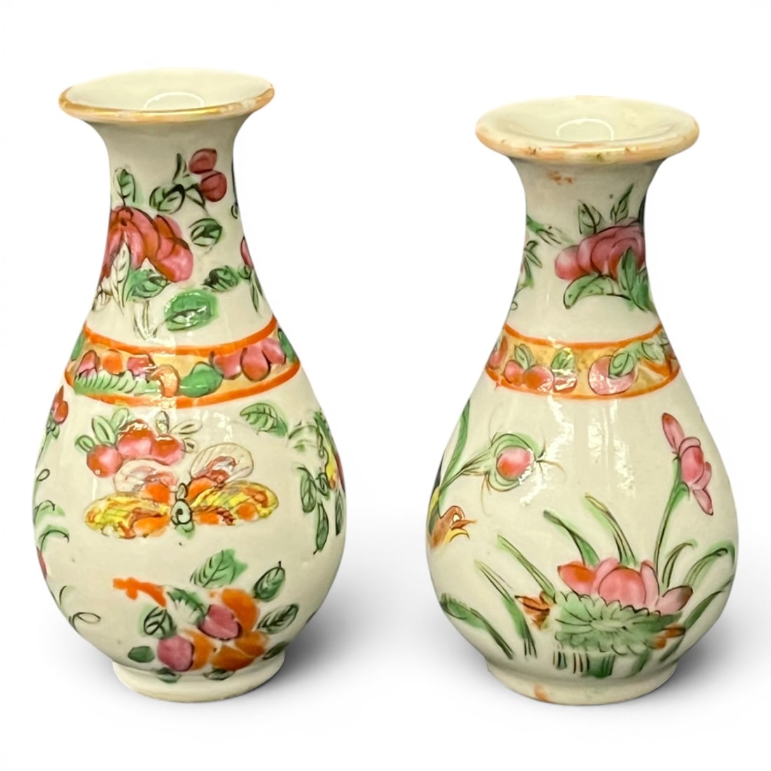 Pair Of Miniature Porcelain Famille Rose Vases: Pair Of Miniature Porcelain Vases With The Famille Rose Pattern3 3/4" Tall