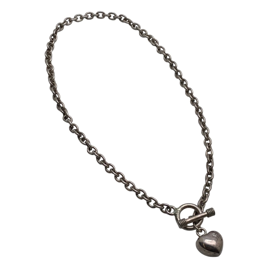 Sterling Silver Necklace With Heart Charm: Sterling Silver Necklace With Heart Charm Marked 925 - 16 1/4" Long - 33.5 Grams