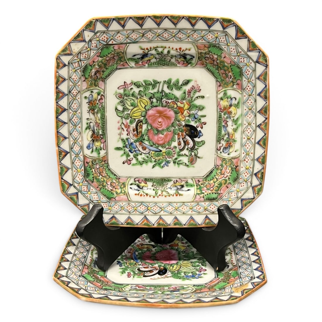 2 Chinese Cantonese Famille Rose Butterfly Plates (1 of 3)