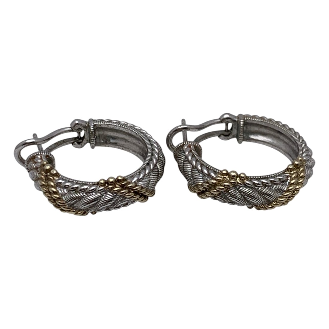 Pair Of Judith Ripka Sterling Silver Hoop Earrings: Pair Of Judith Ripka Sterling Silver Hoop EarringsMarked Judith Ripka 925 - 1" Long - 15.5 Grams