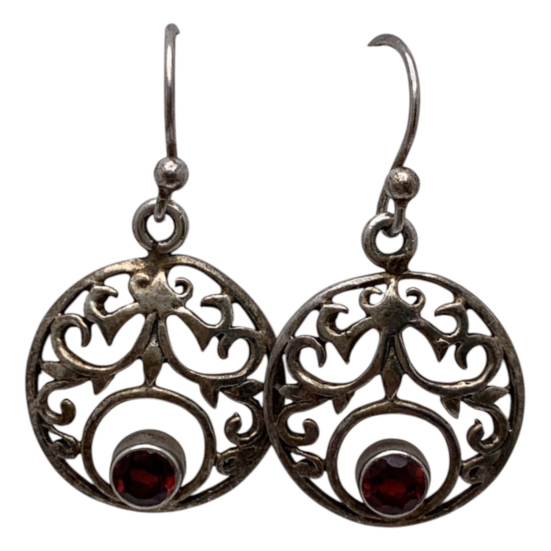 Pair Of Sterling Silver & Red Stone Earrings (1 of 3)