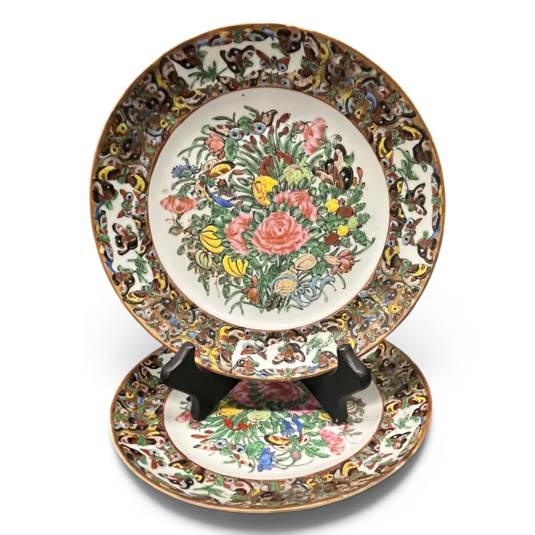 2 Antique Chinese Export Rose Medallion Plates: 2 Antique Chinese Export Rose Medallion Plates Featuring The "thousand Butterfly" Pattern8 1/8" Diameter
