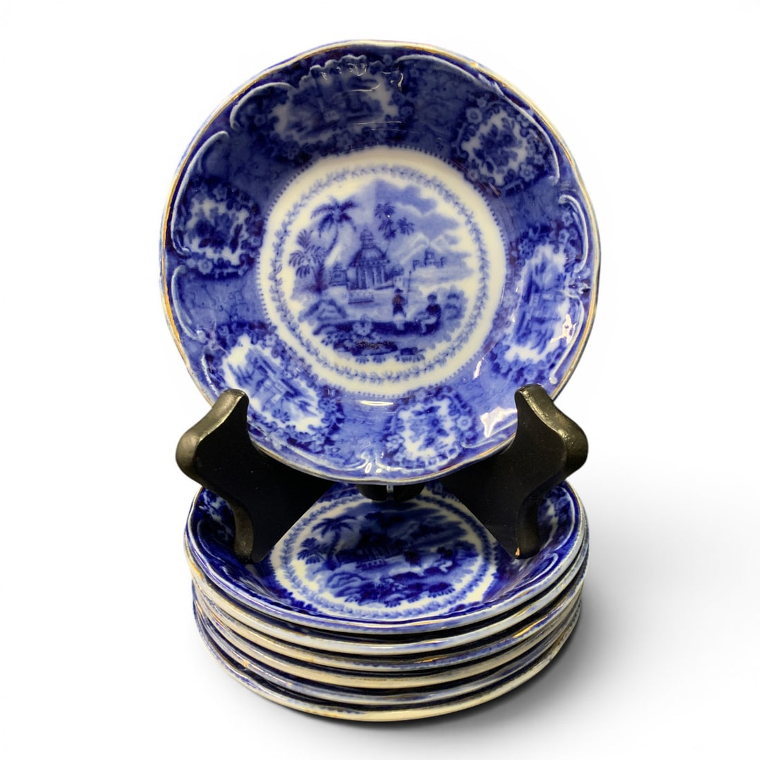 7 Flow Blue Oriental By Ridgway Berry Bowls: 7 Flow Blue Oriental By Ridgway Berry BowlsBears Seal On Side: Ridgways Oriental, England5 1/8" Diameter