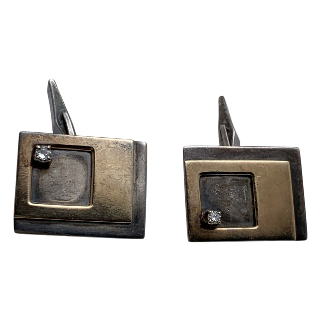 Pair Of Sterling Silver & Diamond Cuff Links (1 of 3)
